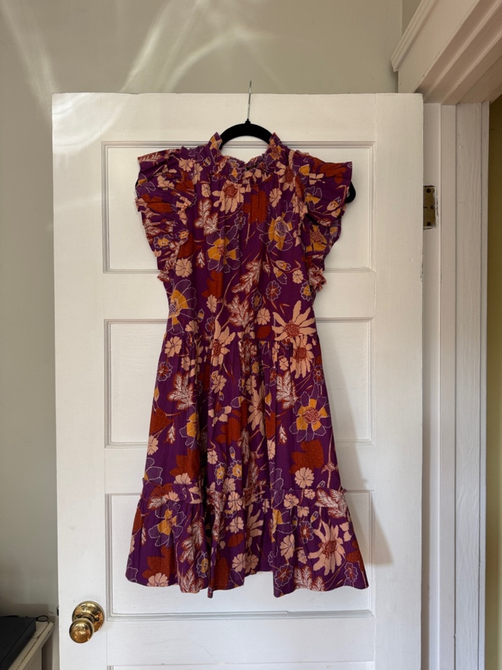 House of Harlow 1960 Purple Floral Ruffle Midi Dress